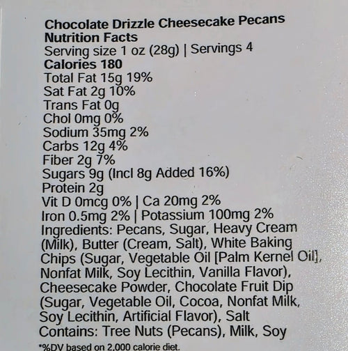 Chocolate drizzled cheesecake pecans