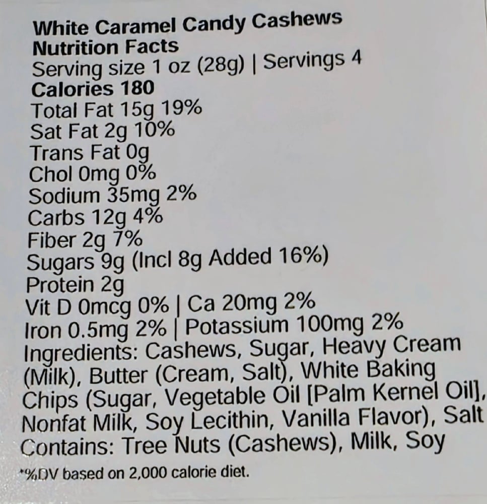 White caramel and candy cashews